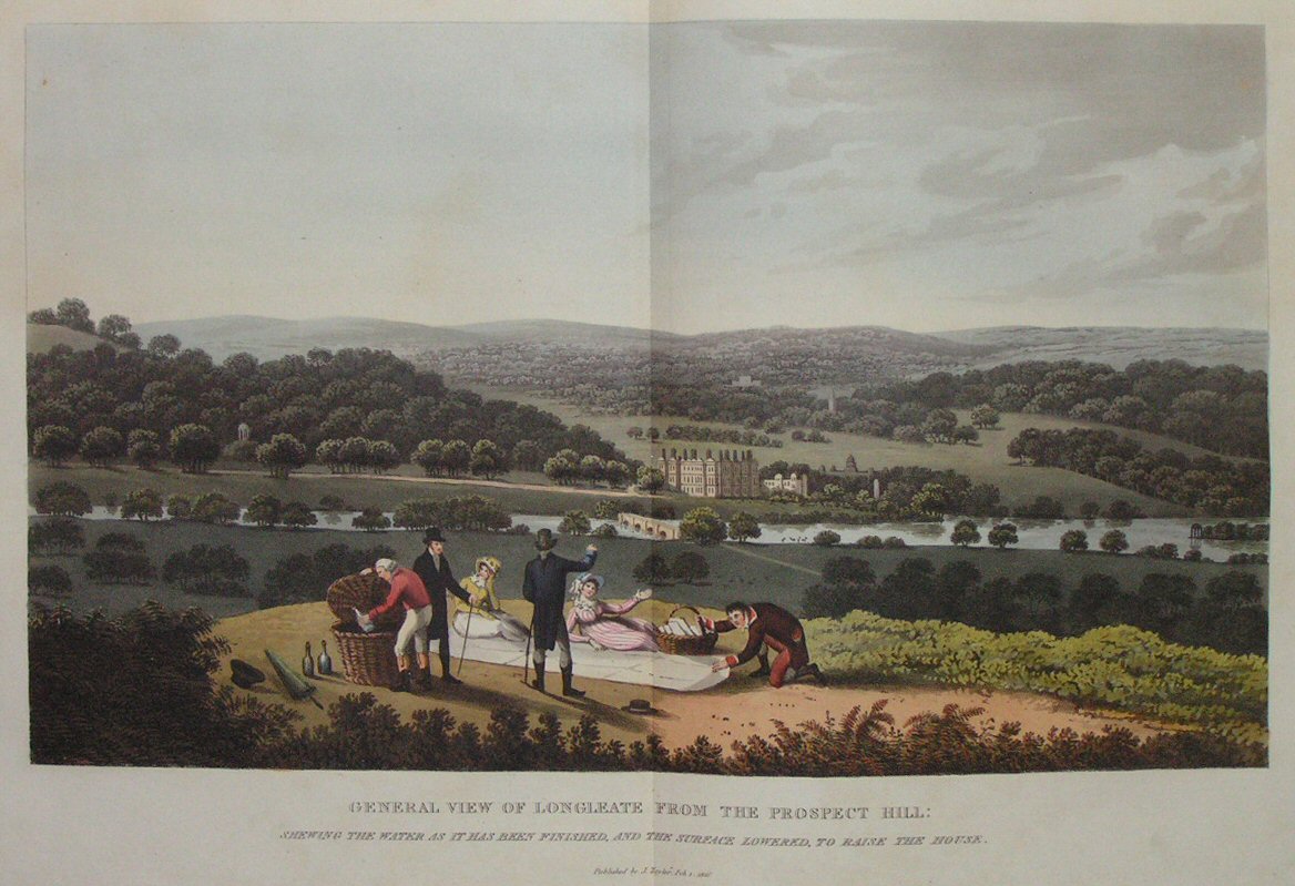 Aquatint - General View of Longleat from the Prospect Hill: Shewing the Water as it has been Finished, and the Surface Lowered, to Raise the House.